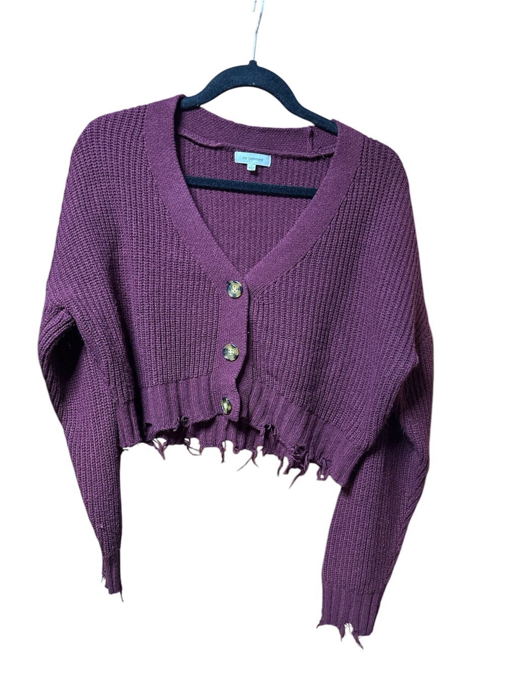 Distressed Cropped V- Neck Cardigan Sweater - Maroon